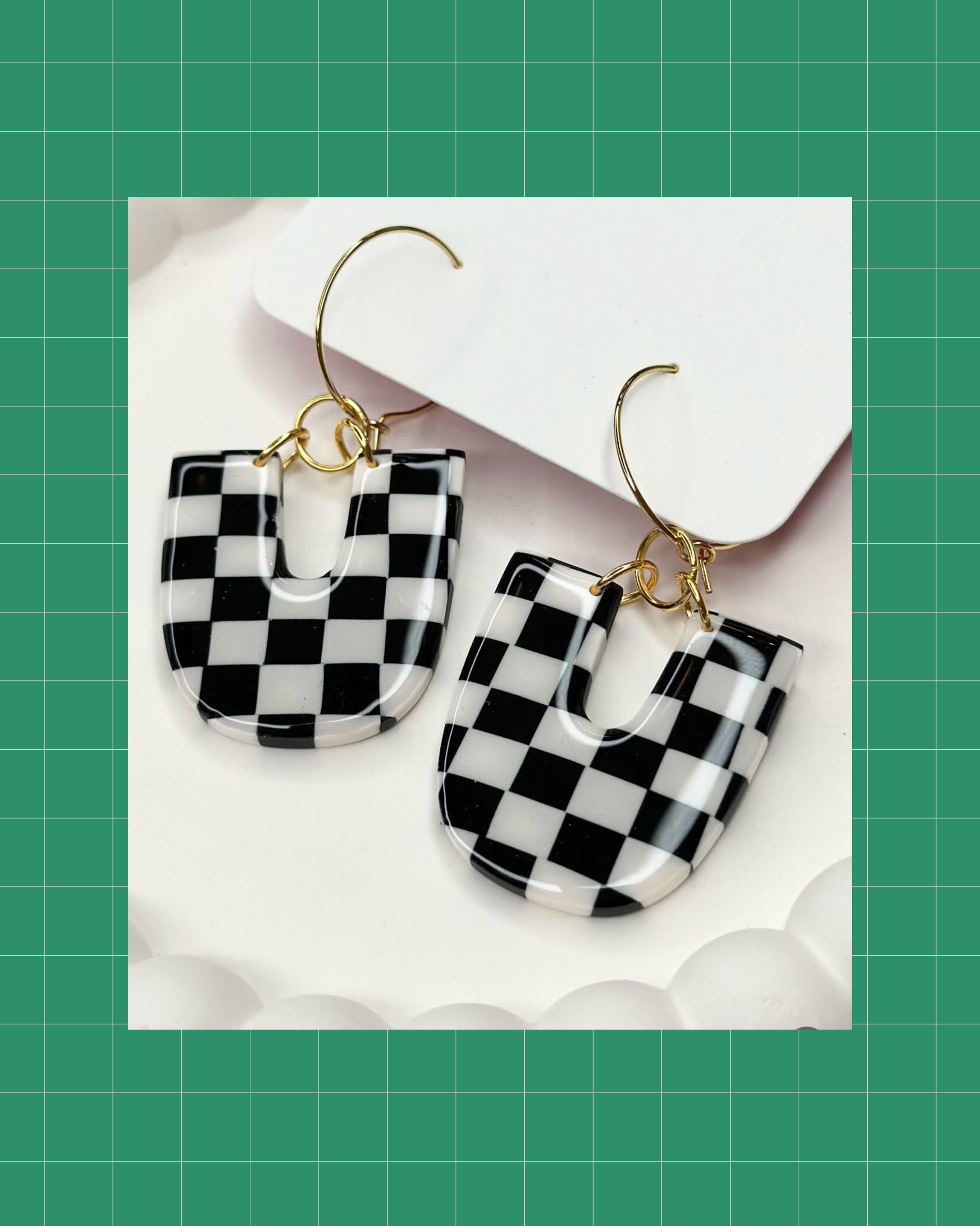 Checkmate, Baby! - U Hoop Earrings