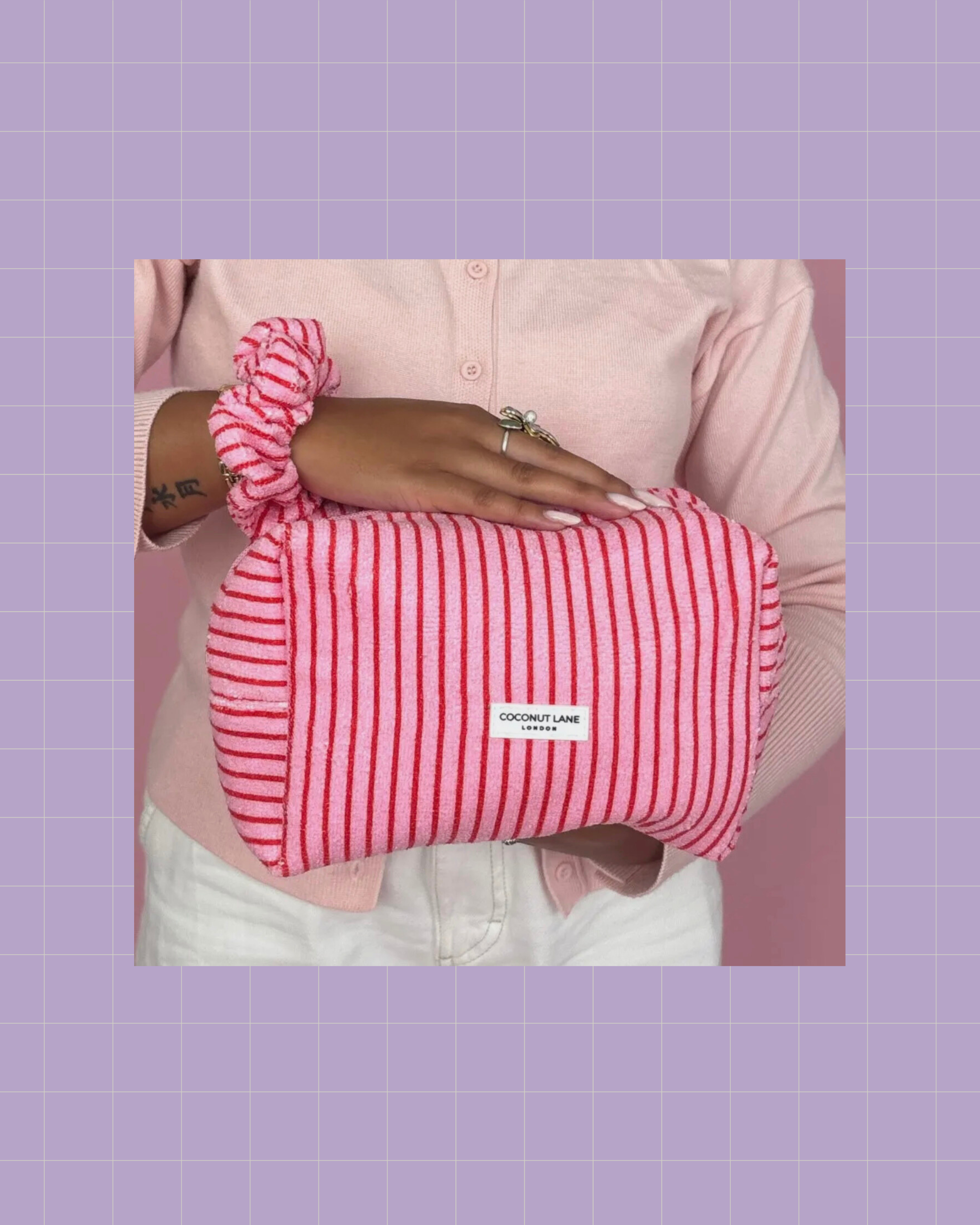Towel Makeup Pouch - Cherry Stripe