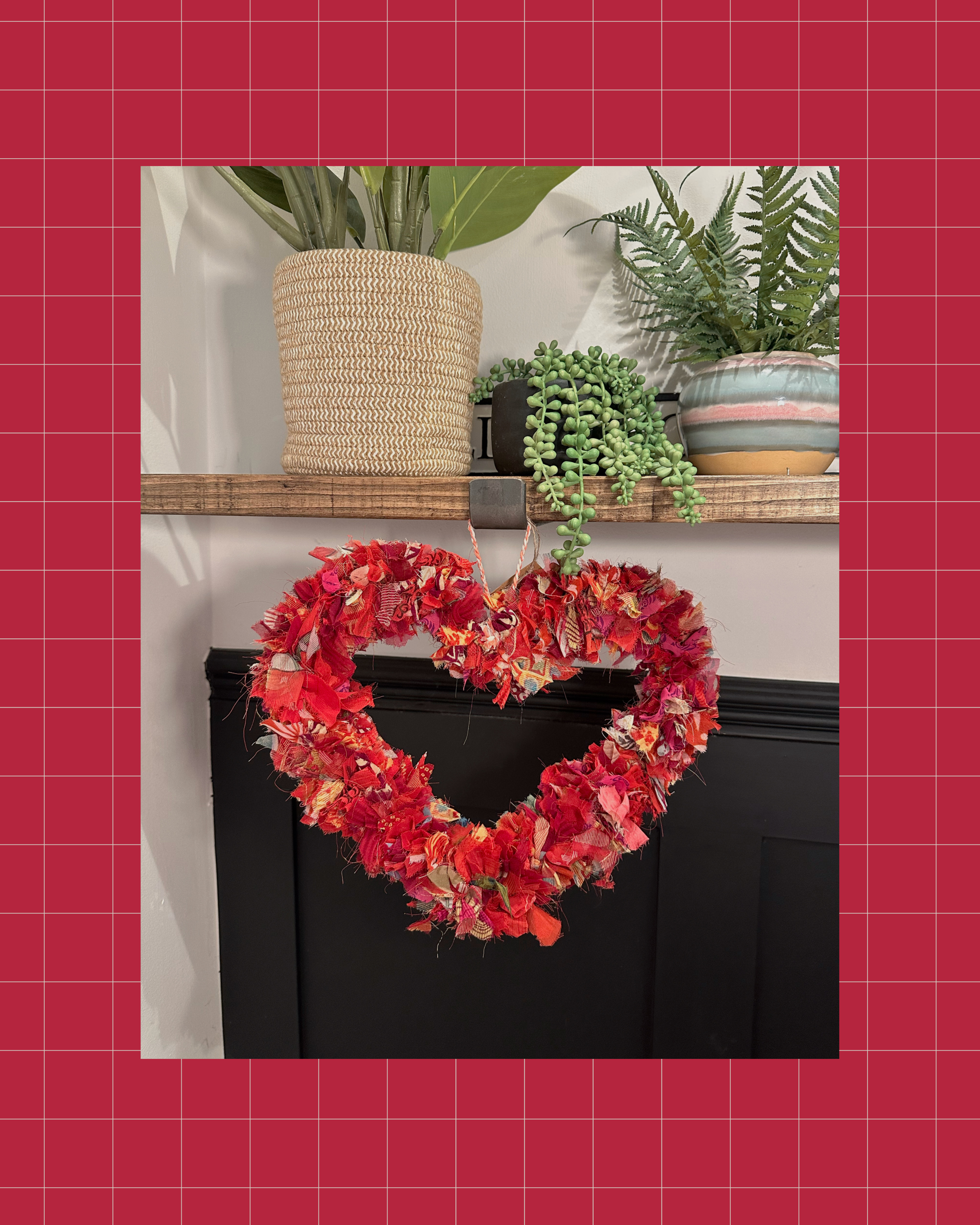 Recycled Sari Red Heart Wreath
